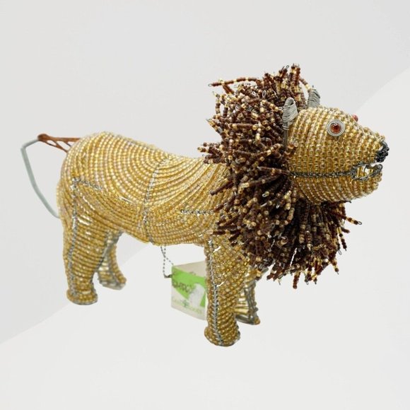 NWT Large Handcrafted Beaded Wire LION-Animal Art Sculpture / Figurine 13”x9" - Picture 4 of 10